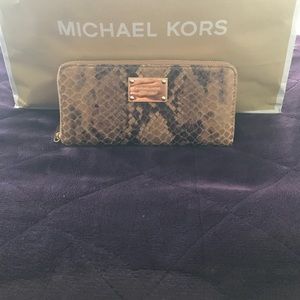 MICHAEL KORS brown and tan snake skin wallet